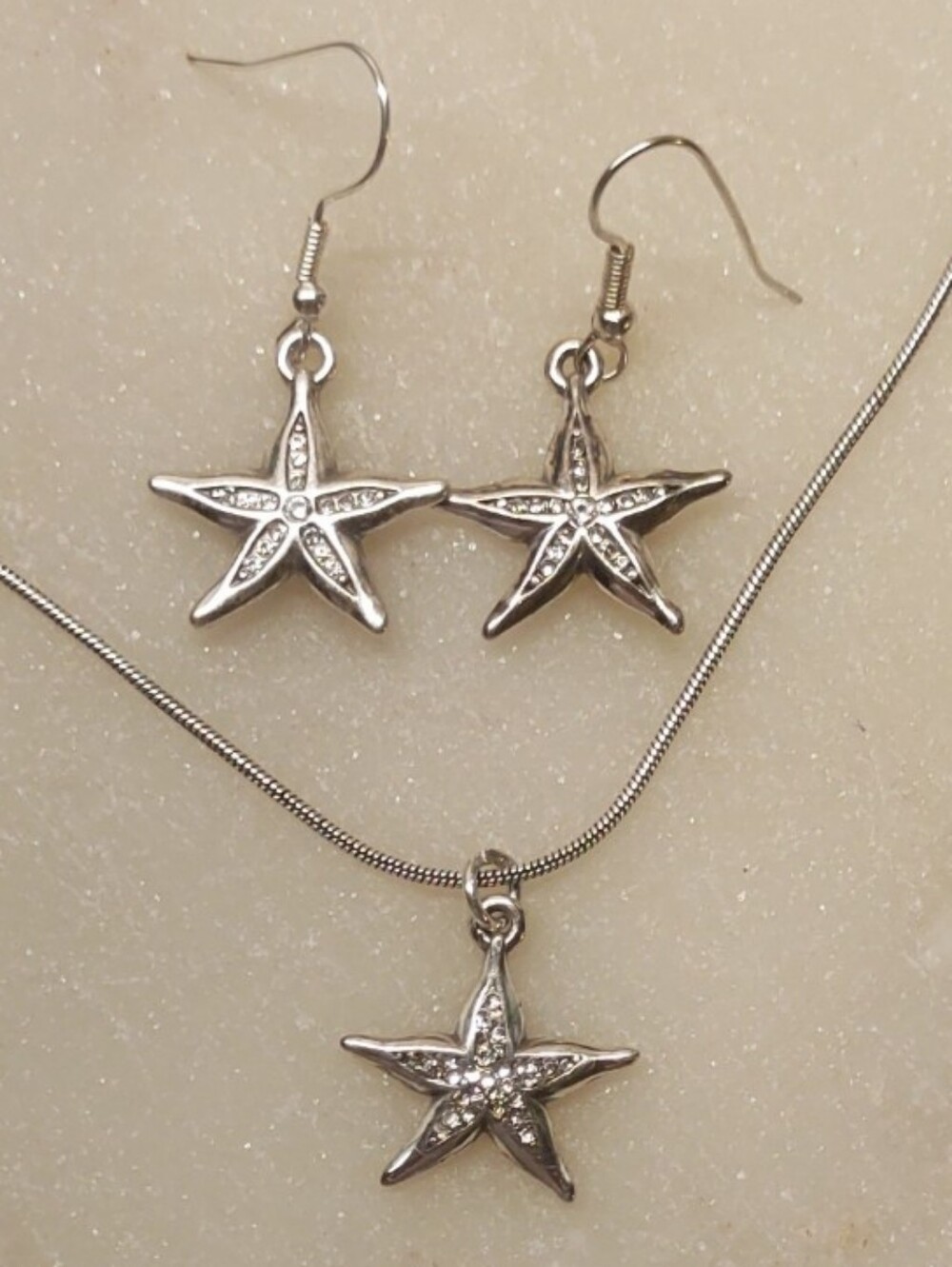 Brighton Set! Starfish Silver And Crystals Dangle Earrings And Necklace